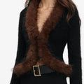 Black Faux Fur Knit Cardigan