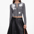 Grey Lace Flower Knit Cardigan