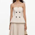 Beige Bandeau Pleated Midi Dress