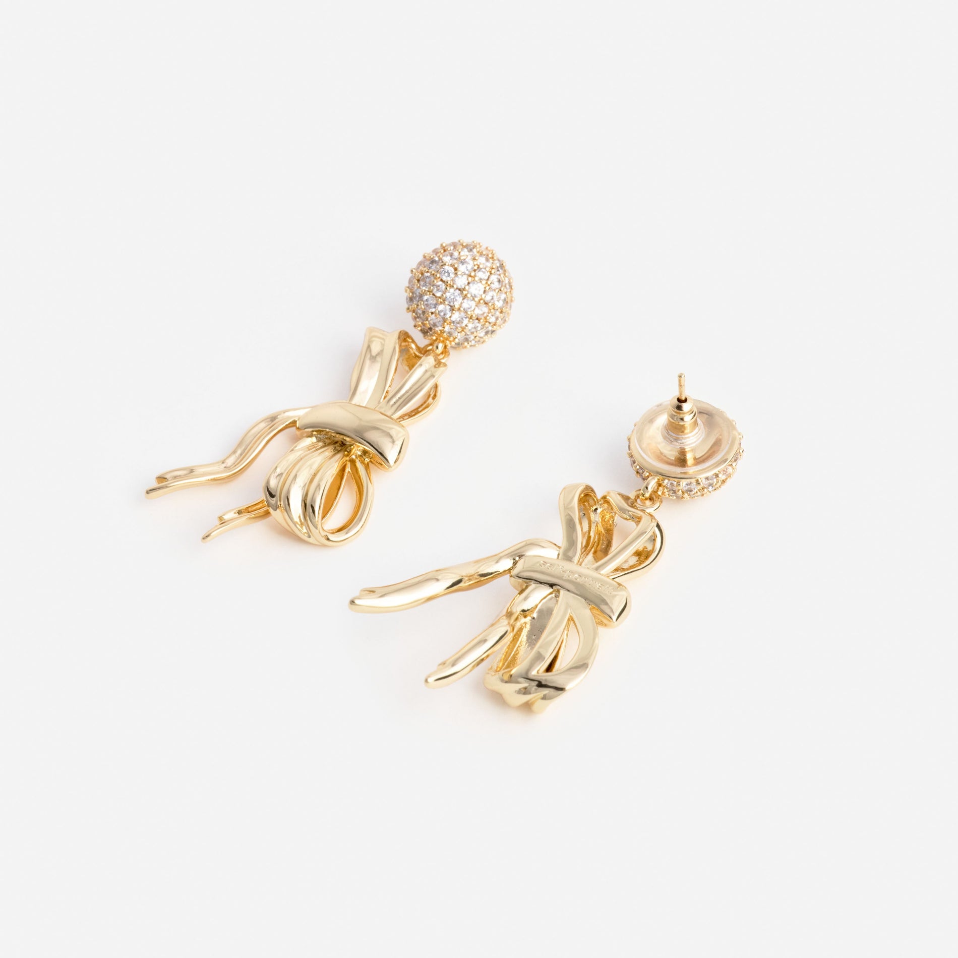 Gold Crystal Sideward Bow Earring