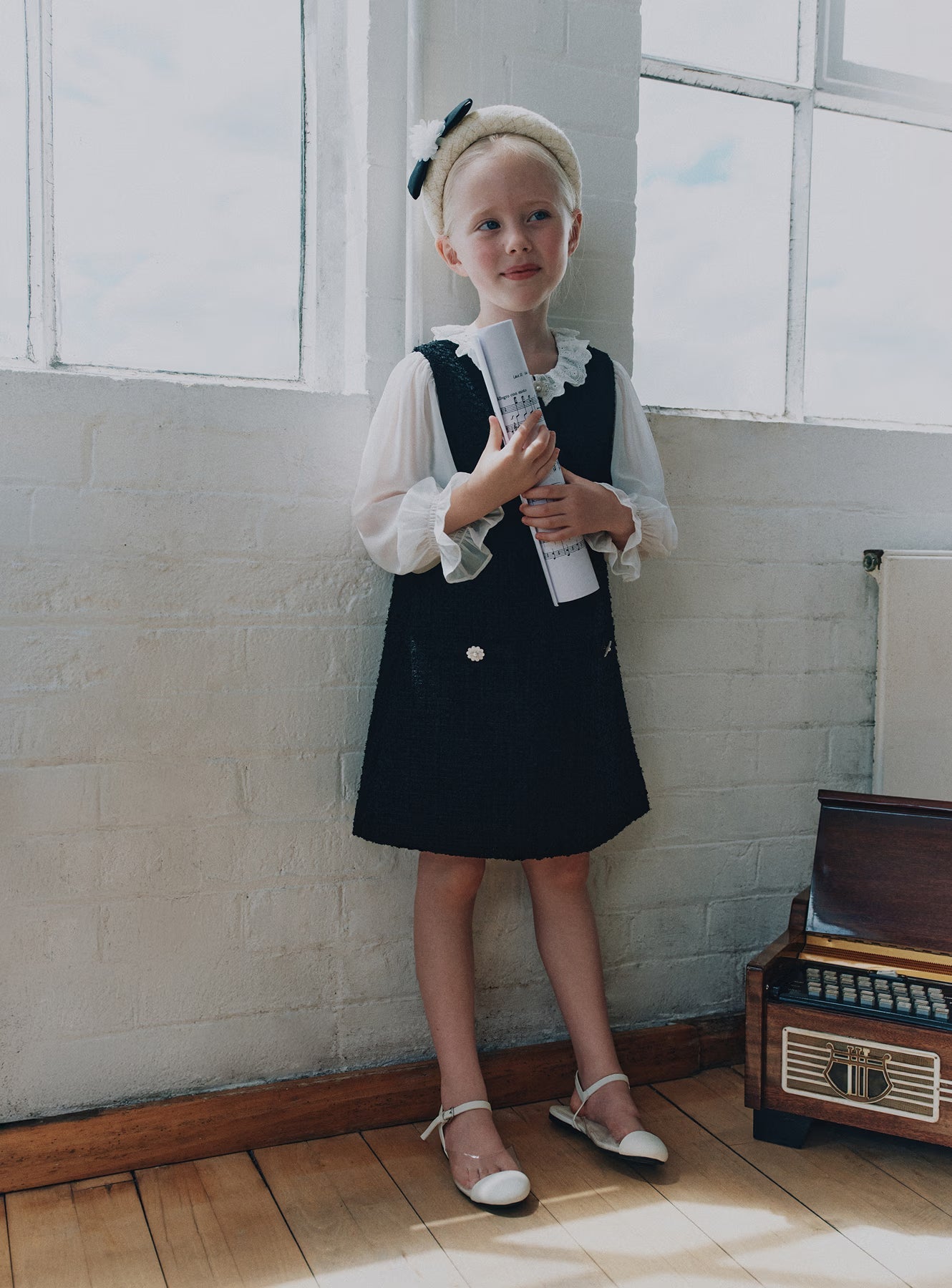 Black Boucle Lace Frill Dress