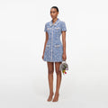 Blue Collared Textured Denim Mini Dress