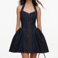 Indigo Denim Halterneck Flared Mini Dress