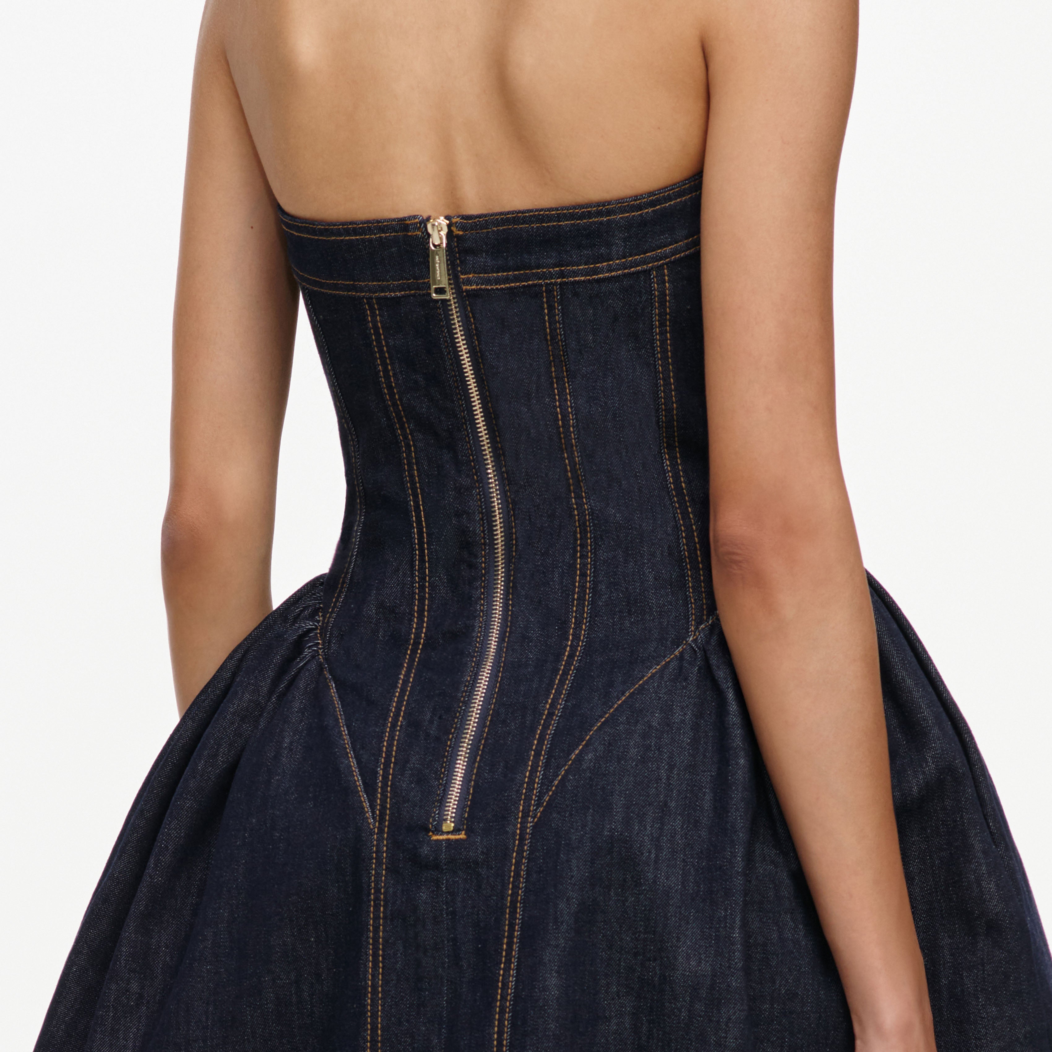 Indigo Denim Halterneck Flared Mini Dress