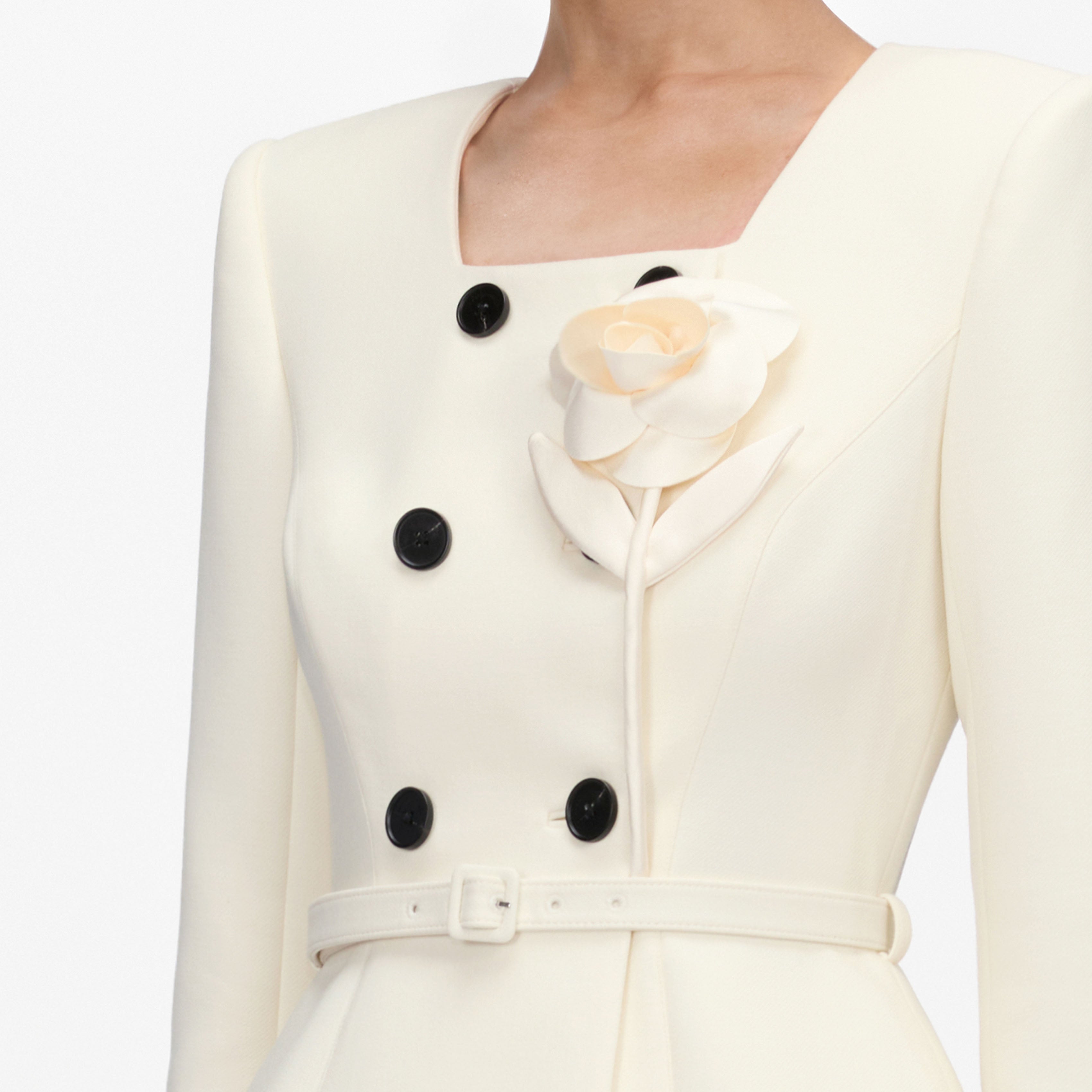 Cream 3D Flower Polka Dot Chiffon Midi Dress