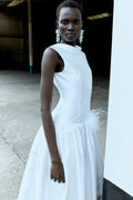 White Taffeta Bubble Hem Midi Dress