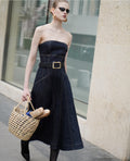 Indigo Denim Bandeau Midi Dress