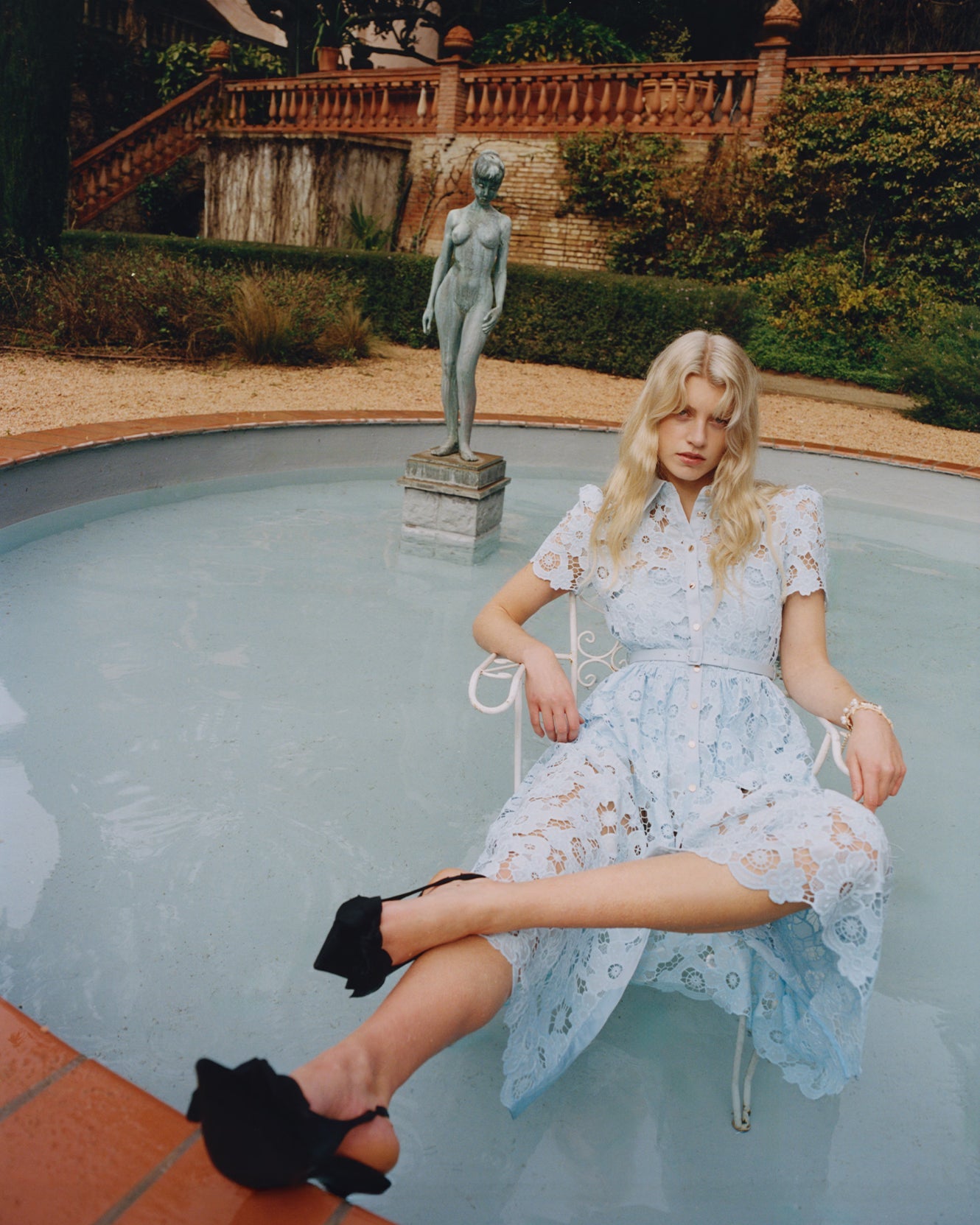 Blue Lace Collared Midi Dress