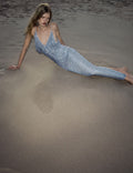 Blue Rhinestone Mesh Maxi Dress