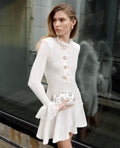 White Lace Collared Pointelle Knit Mini Dress