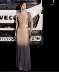 Champagne Rhinestone Drape Maxi Dress