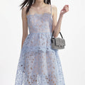Blue Organza Lace Midi Dress
