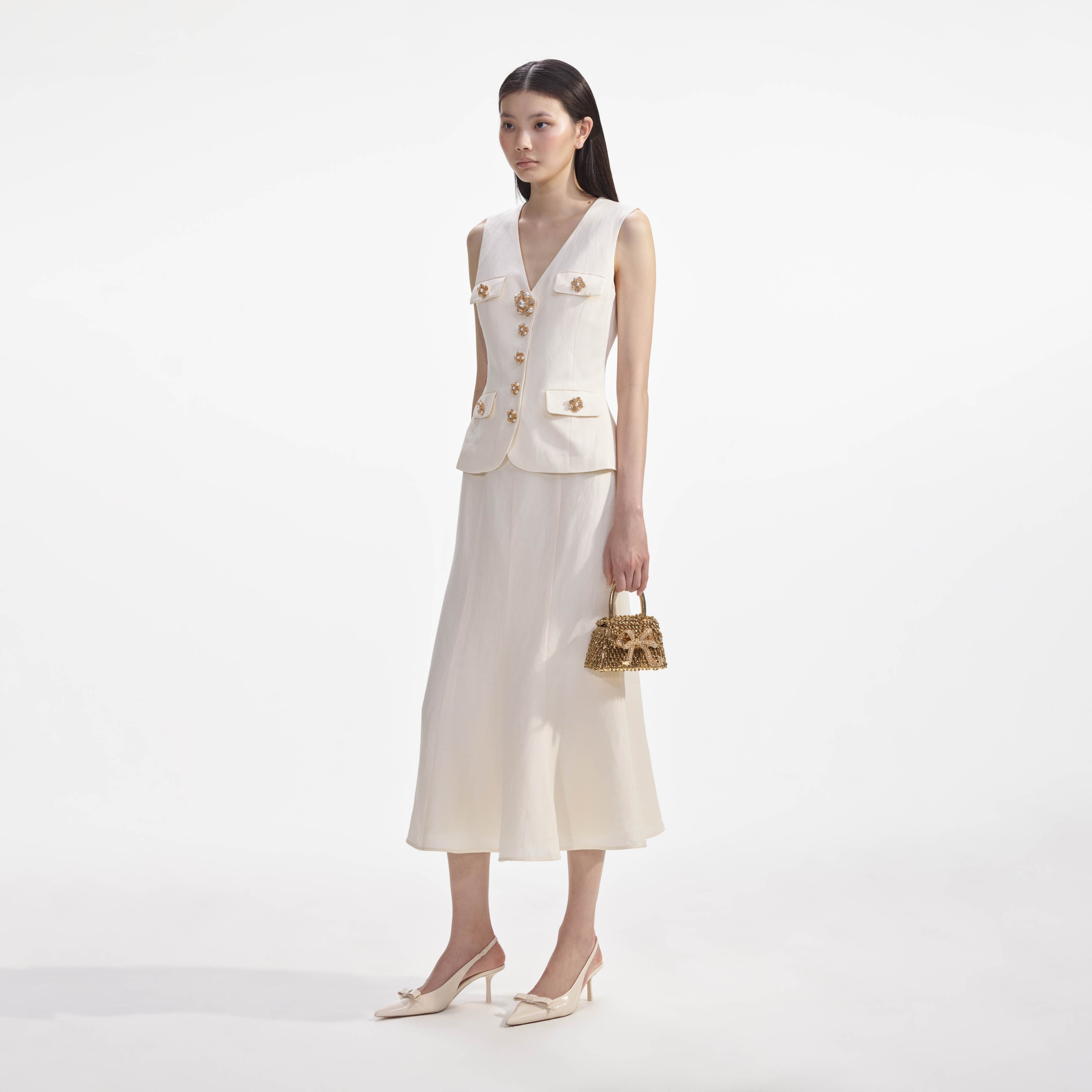 Cream Linen Midi Dress