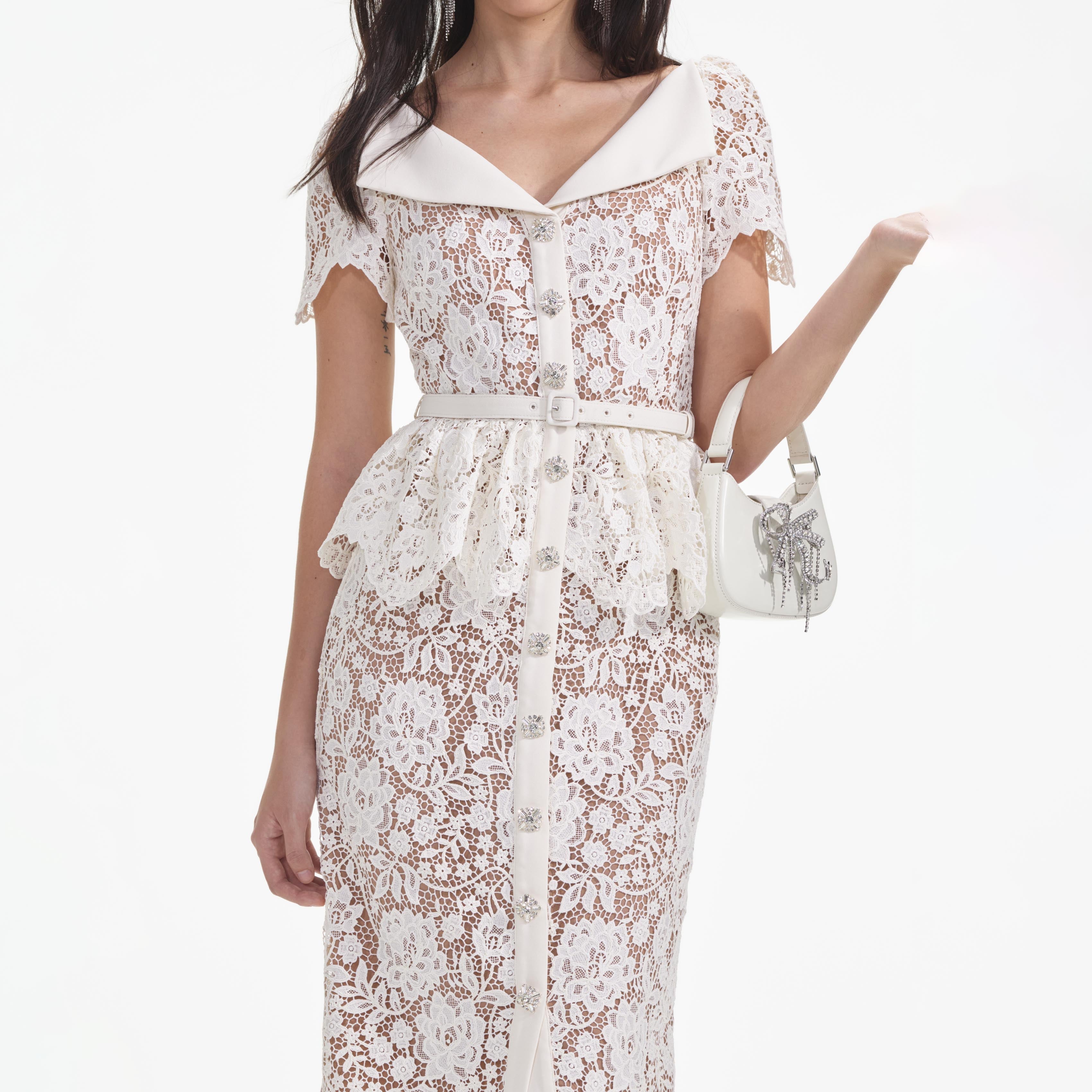 Cream Lace Peplum Midi Dress