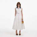 White Contrast Collar Broderie Midi Dress