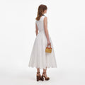 White Contrast Collar Broderie Midi Dress