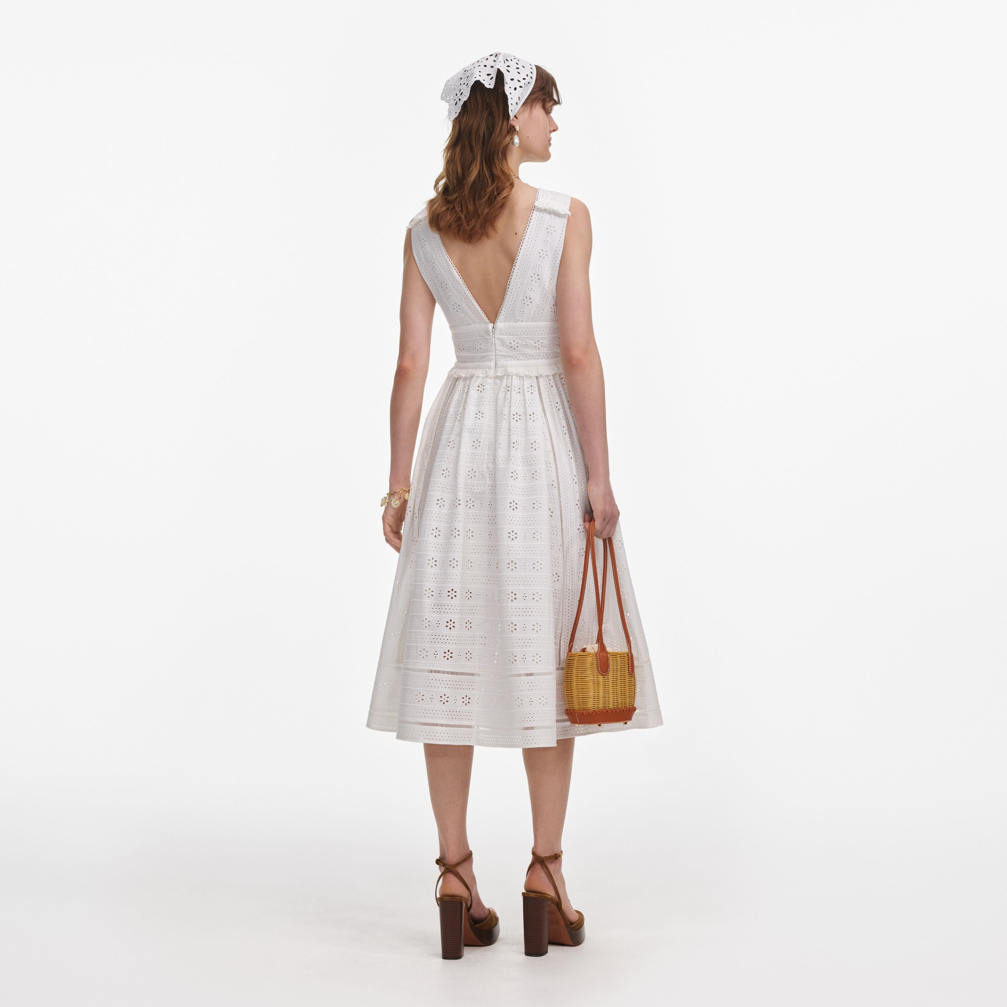 White Cotton Broderie Midi Dress
