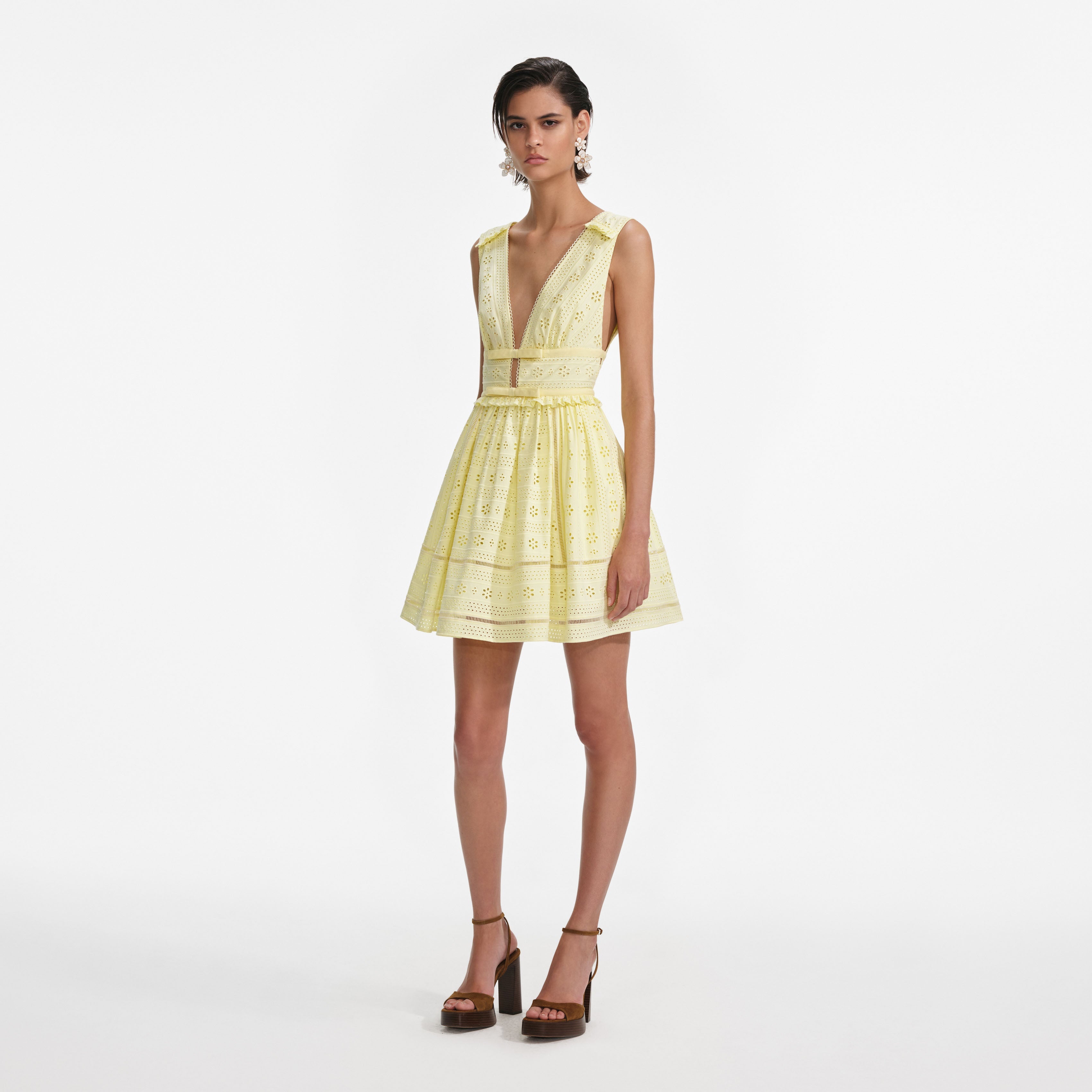 Yellow Cotton Broderie Mini Dress