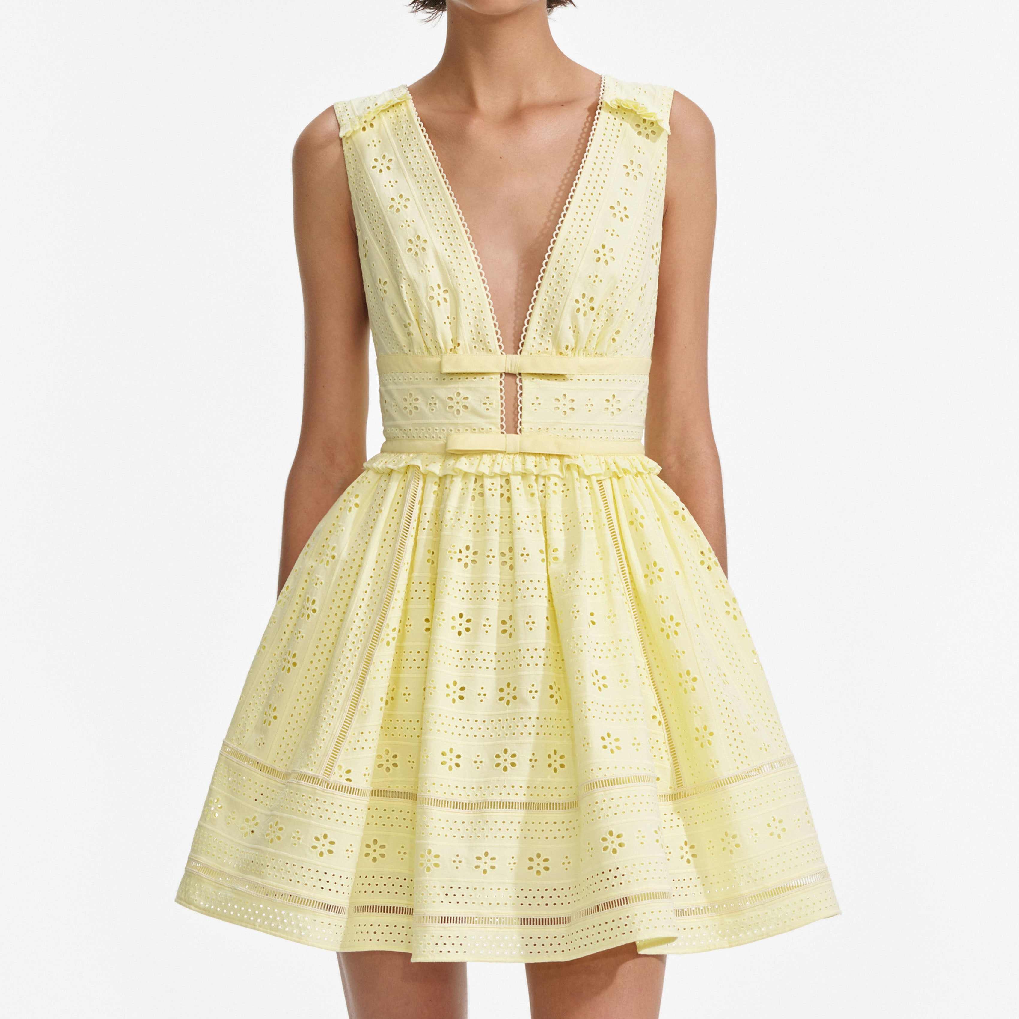 Yellow Cotton Broderie Mini Dress