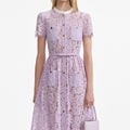 Lilac Lace Button Front Midi Dress