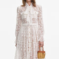 White Lace Tie Neck Midi Dress
