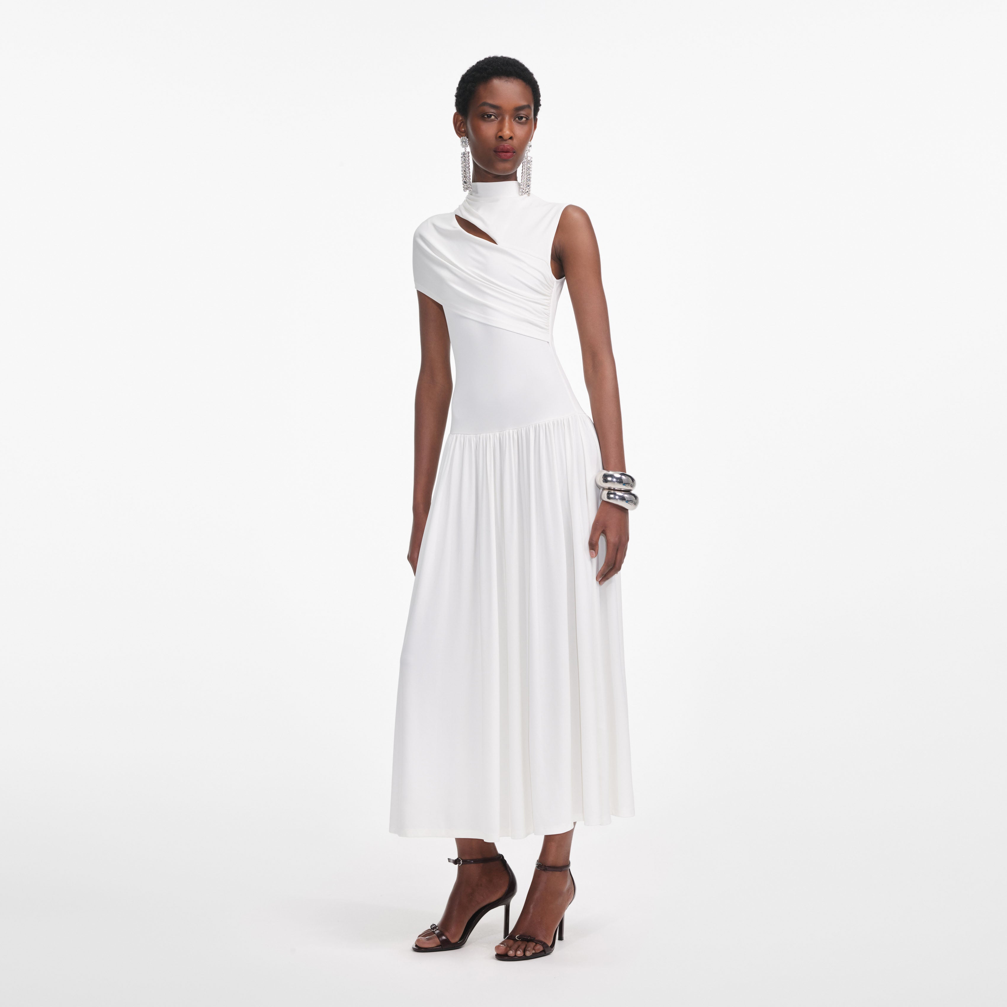 White Jersey Cut Out Midi Dress