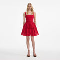 Red Linen Lace Insert Mini Dress