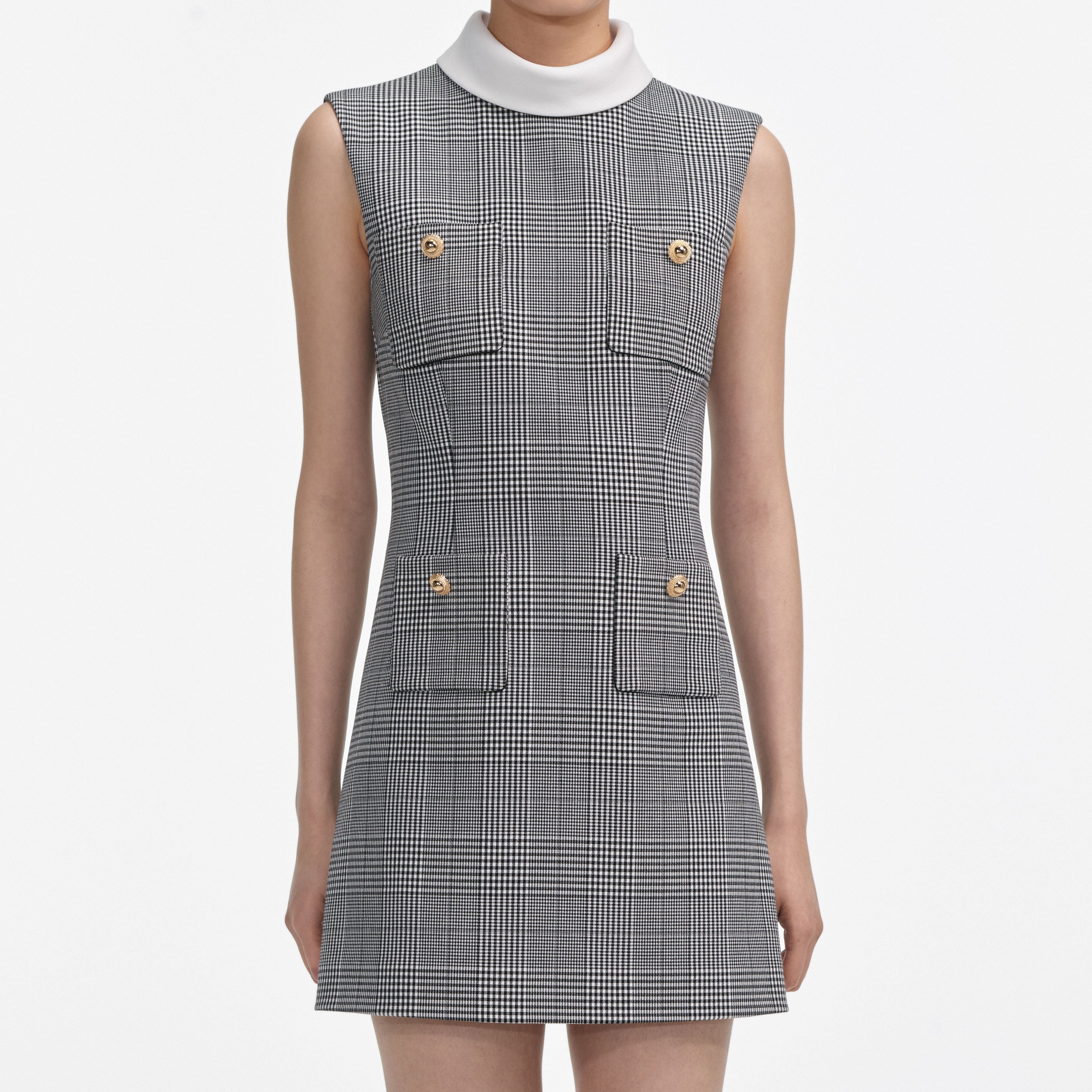 Sleeveless Prince Of Wales Check Mini Dress