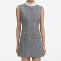 Sleeveless Prince Of Wales Check Mini Dress