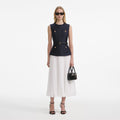 Navy Taffeta Midi Dress