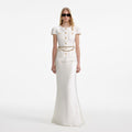 Cream Taffeta Chain Belt Maxi Dress