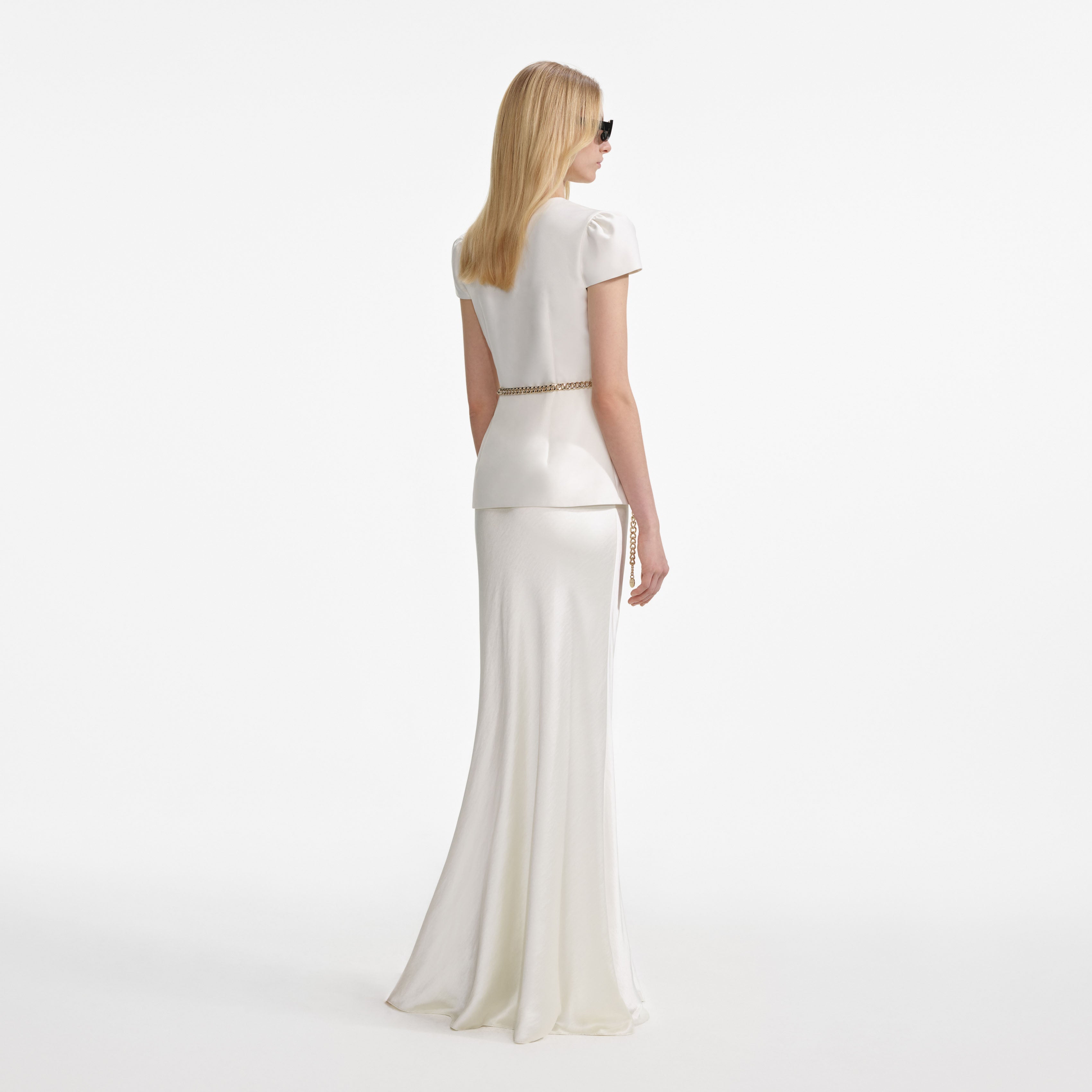 Cream Taffeta Chain Belt Maxi Dress