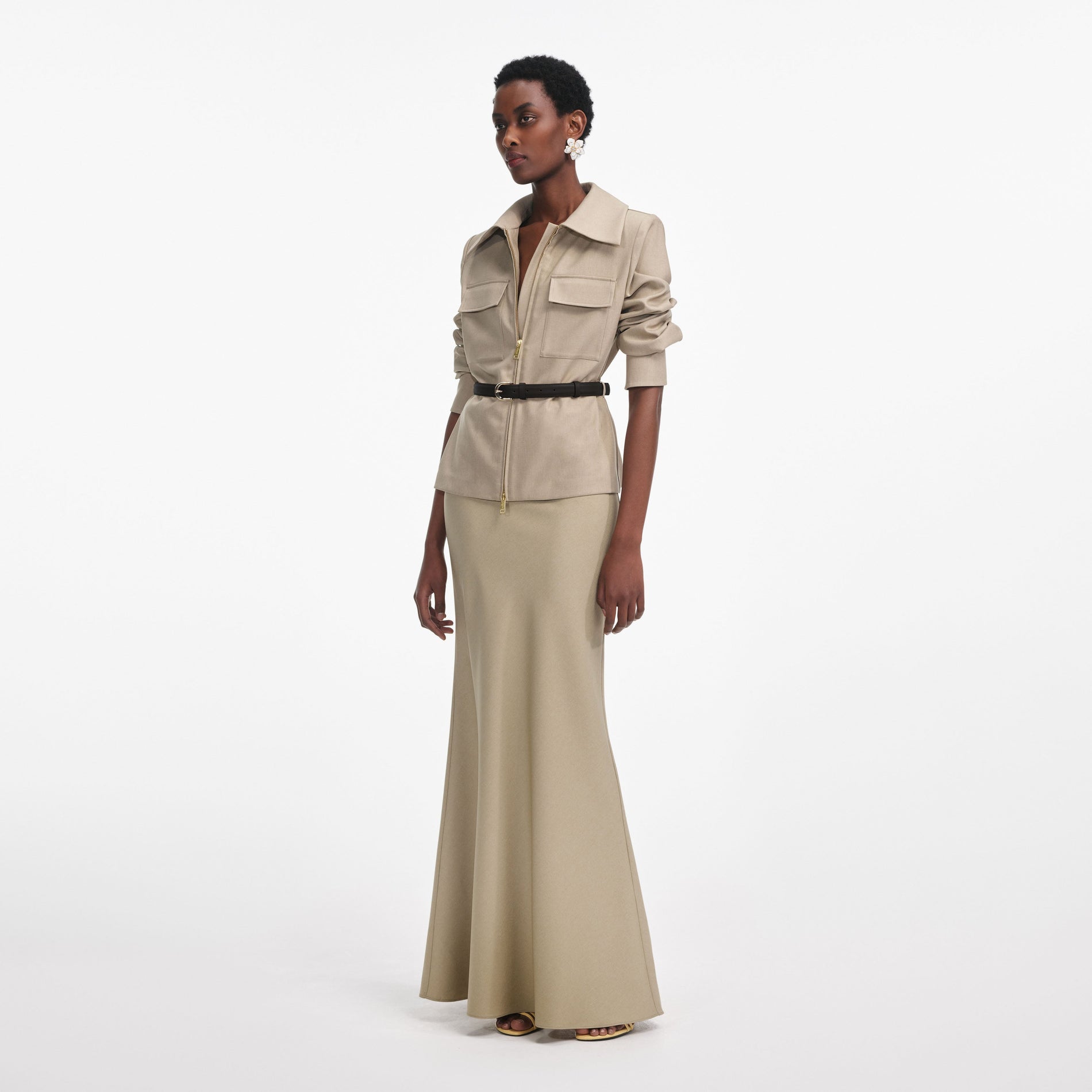 Beige Twill Maxi Dress