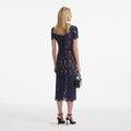 Navy Lace Contrast Collar Midi Dress