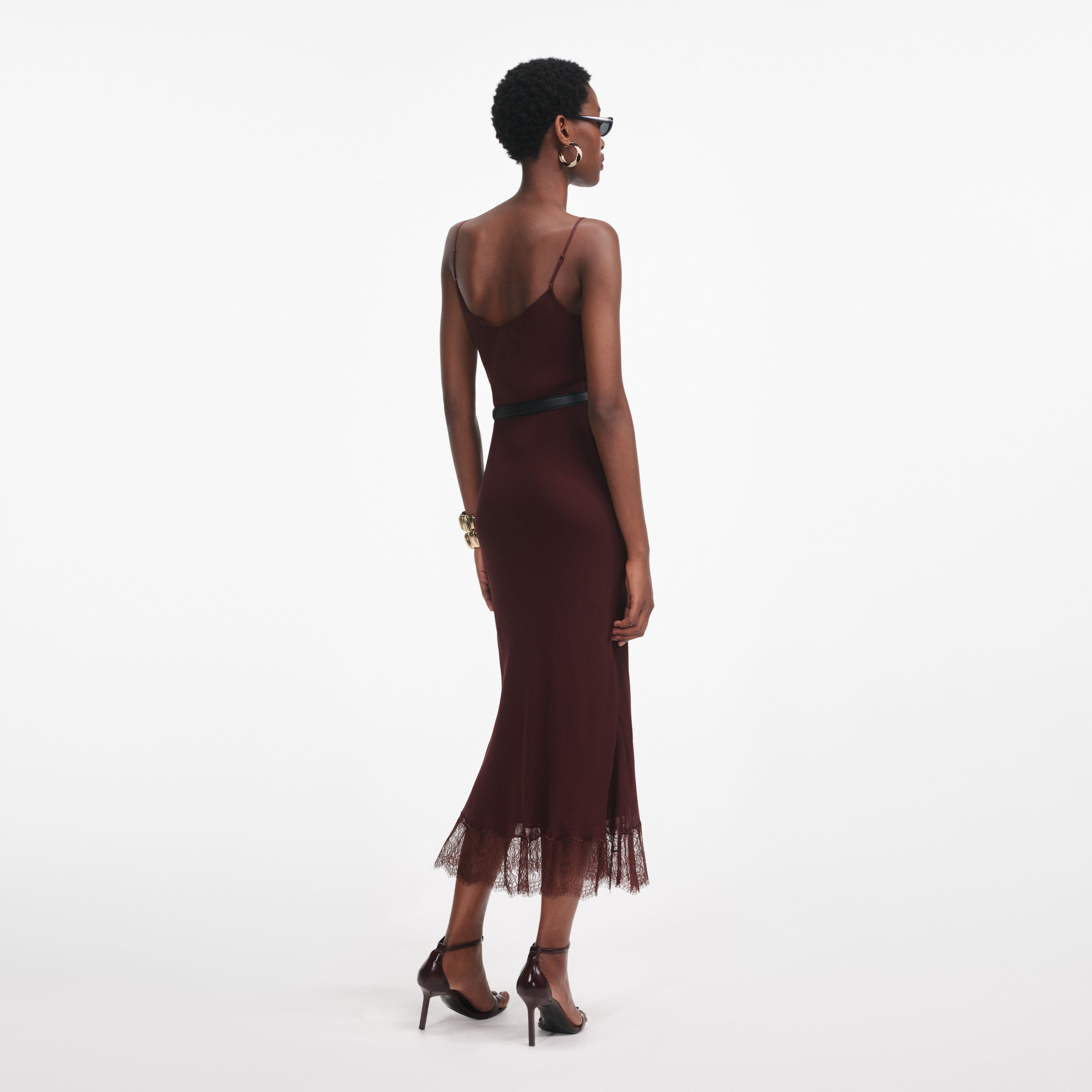 Brown Lace Insert Midi Dress