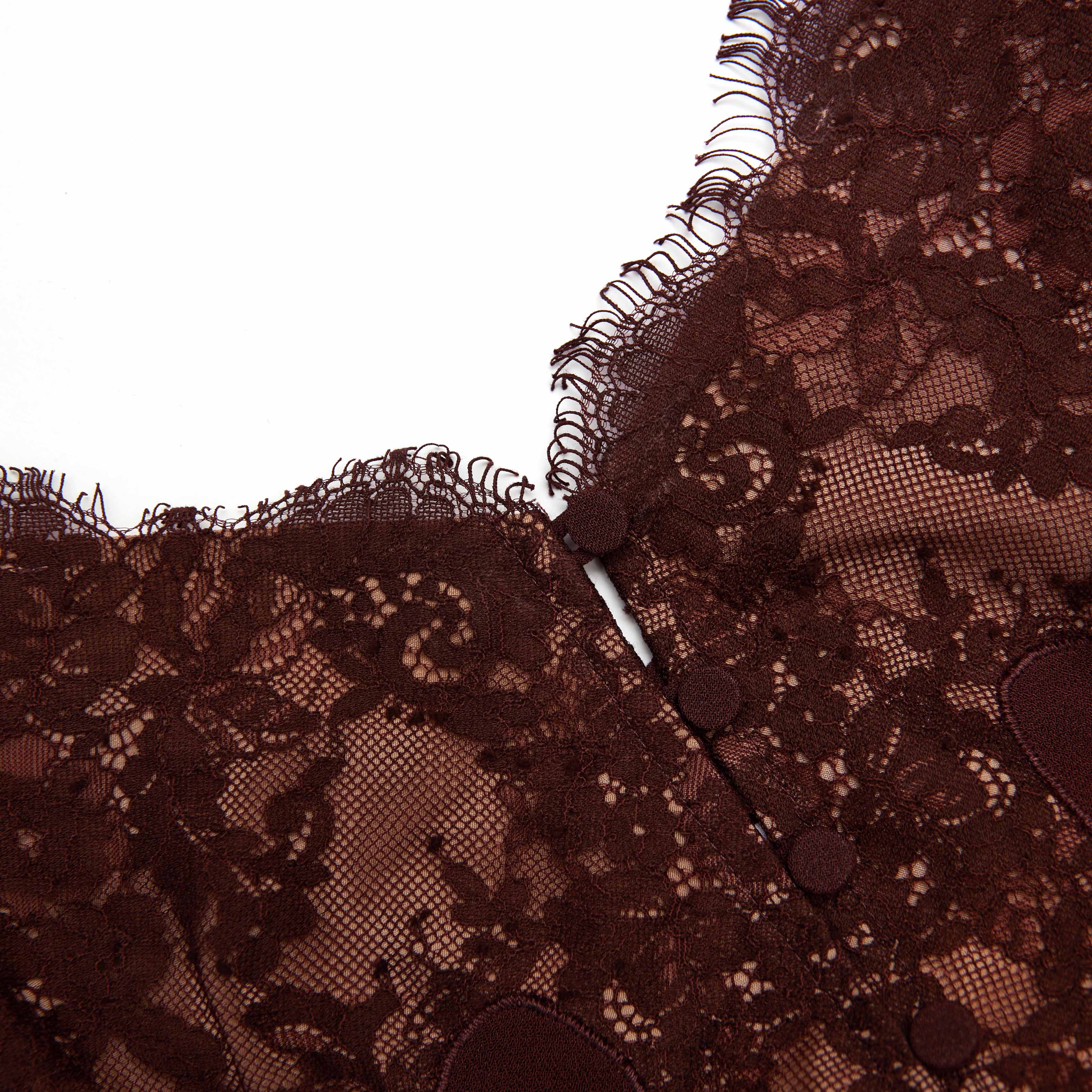 Brown Lace Insert Midi Dress