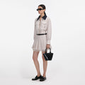 Cream Twill Pleated Mini Skirt