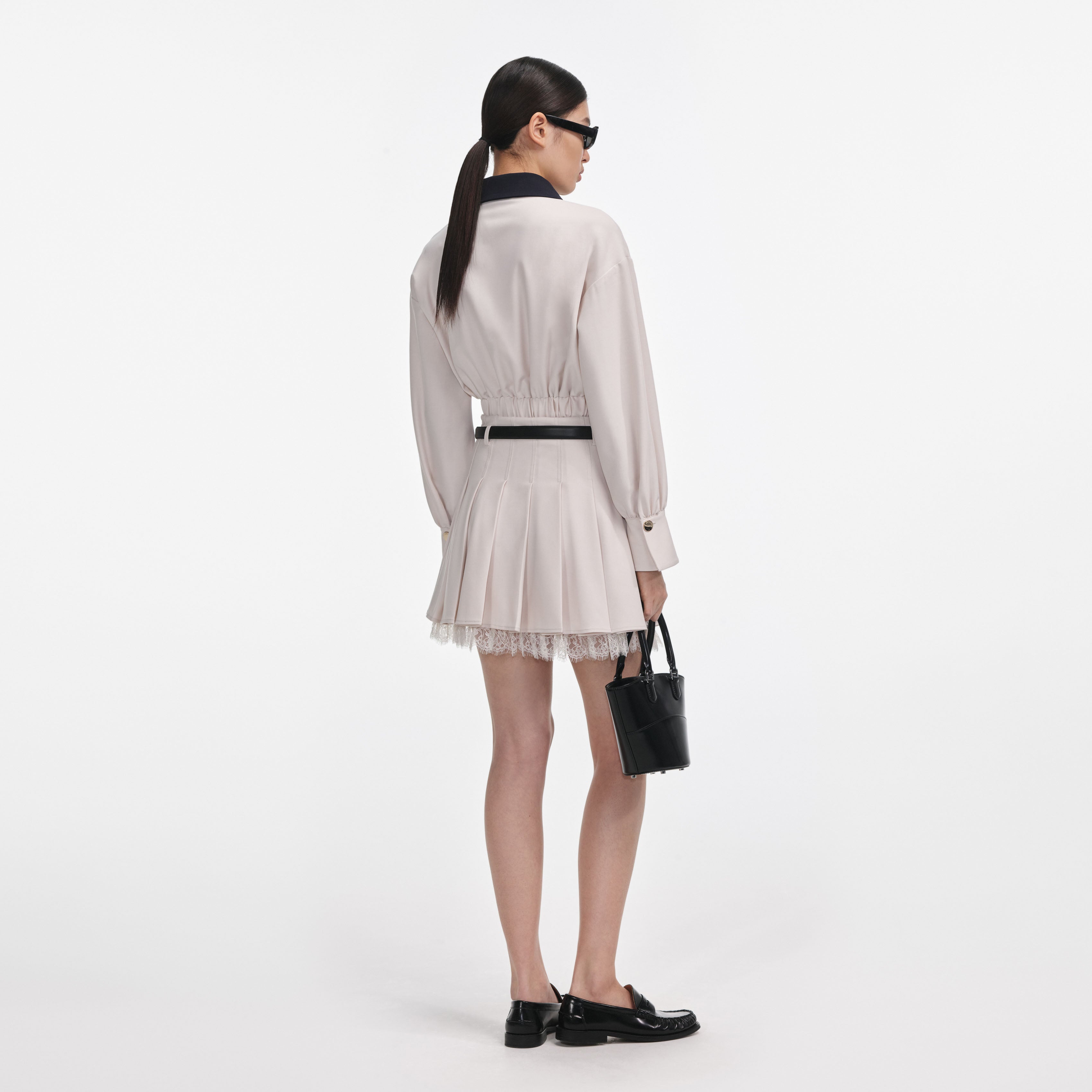 Cream Twill Pleated Mini Skirt