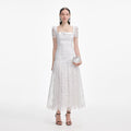 White Tulle Lace Gathered Midi Dress