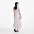 White Tulle Lace Gathered Midi Dress