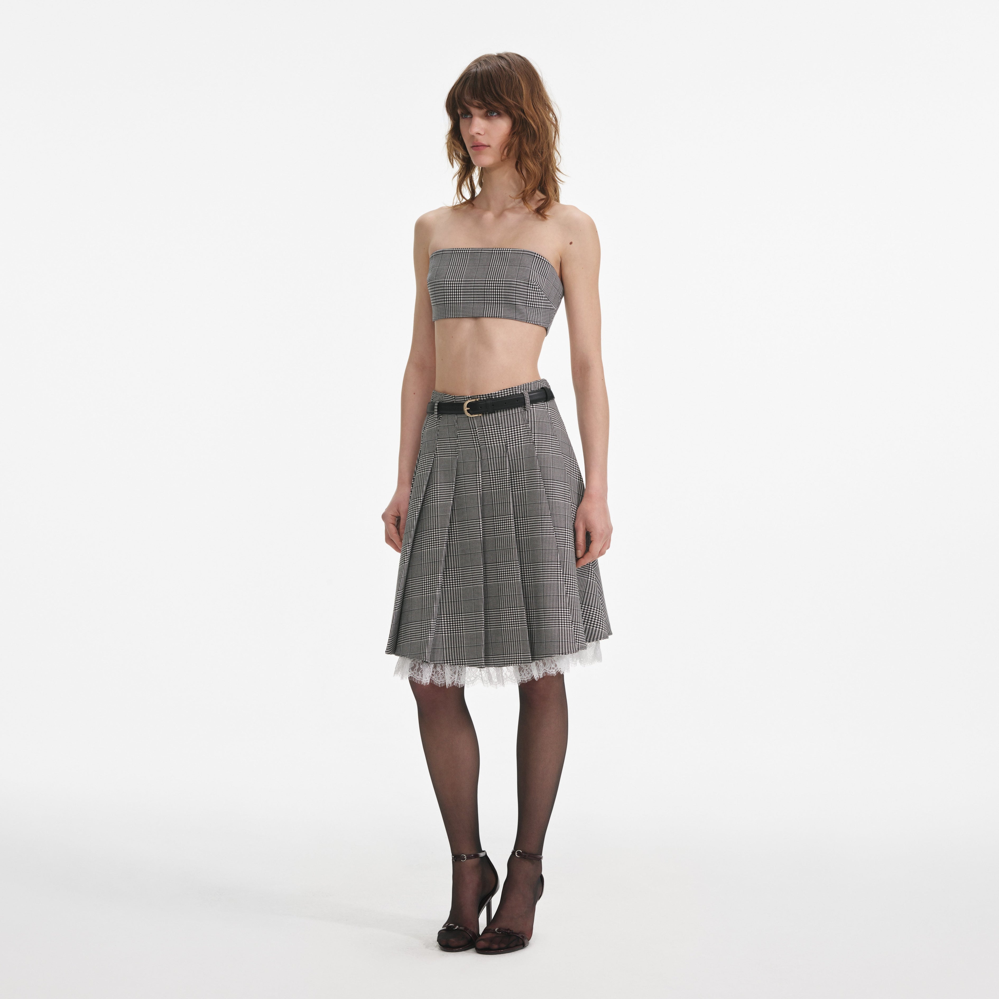 Prince Of Wales Check Pleated Midi Skirt