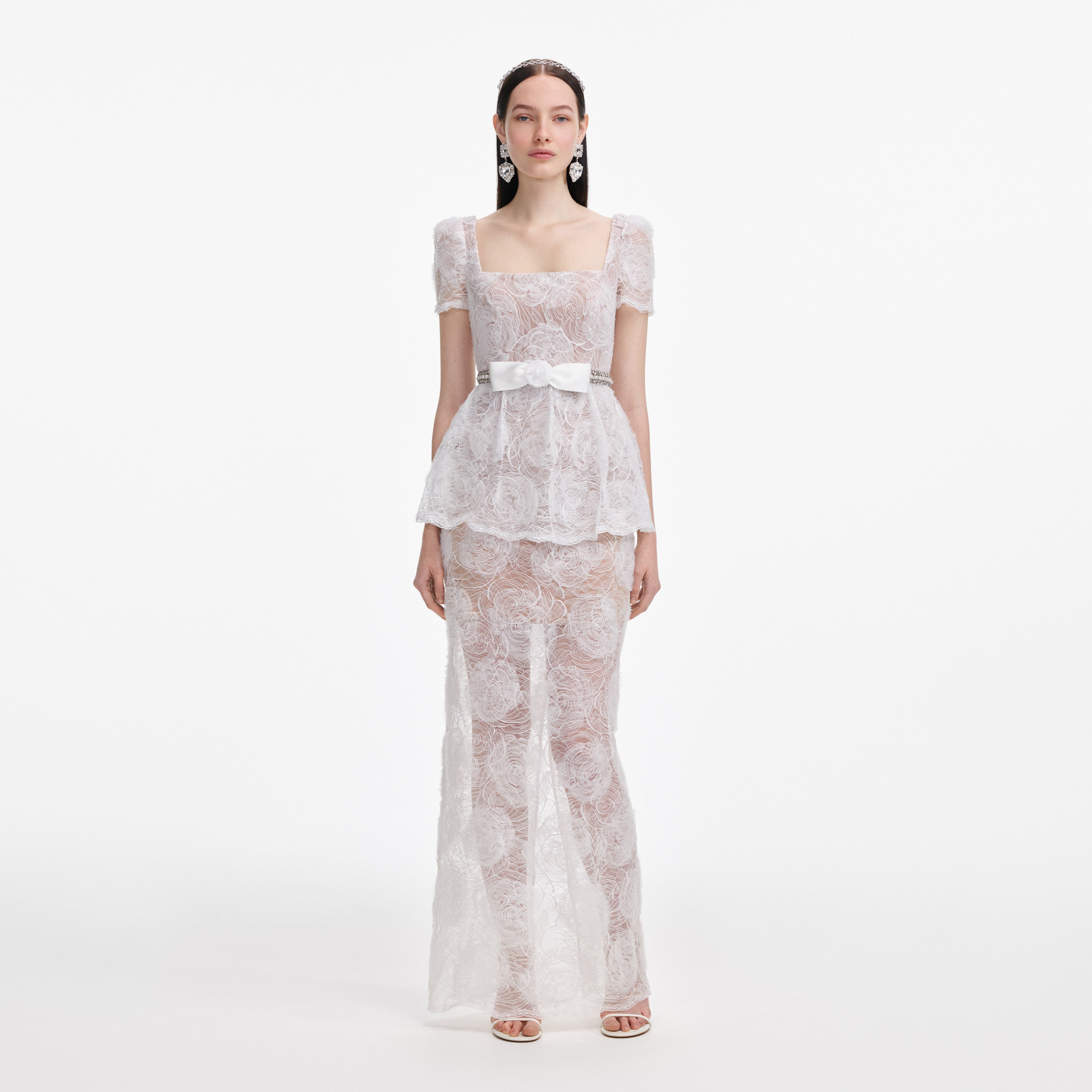 White Tulle Lace Maxi Dress