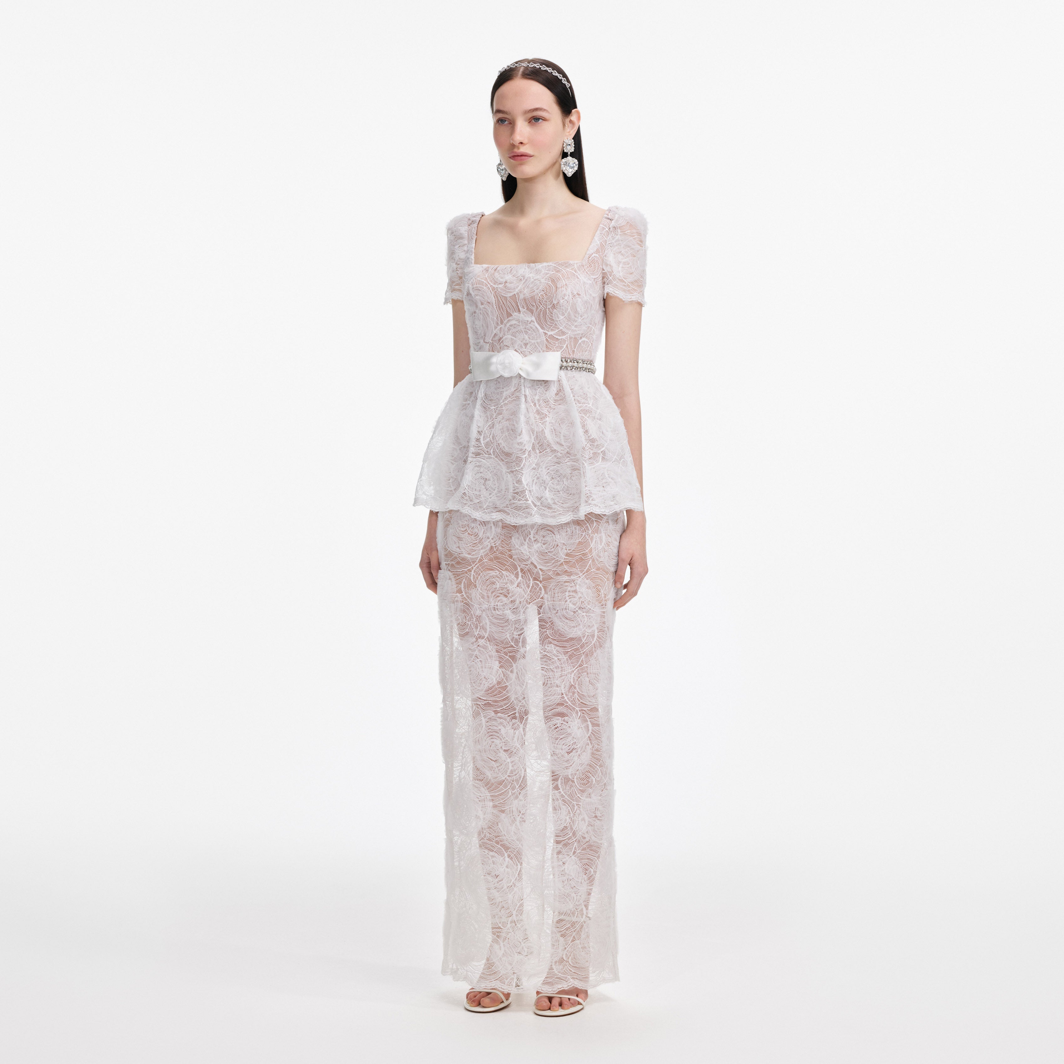 White Tulle Lace Maxi Dress