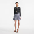 Navy Gingham Pleated Taffeta Mini Skirt