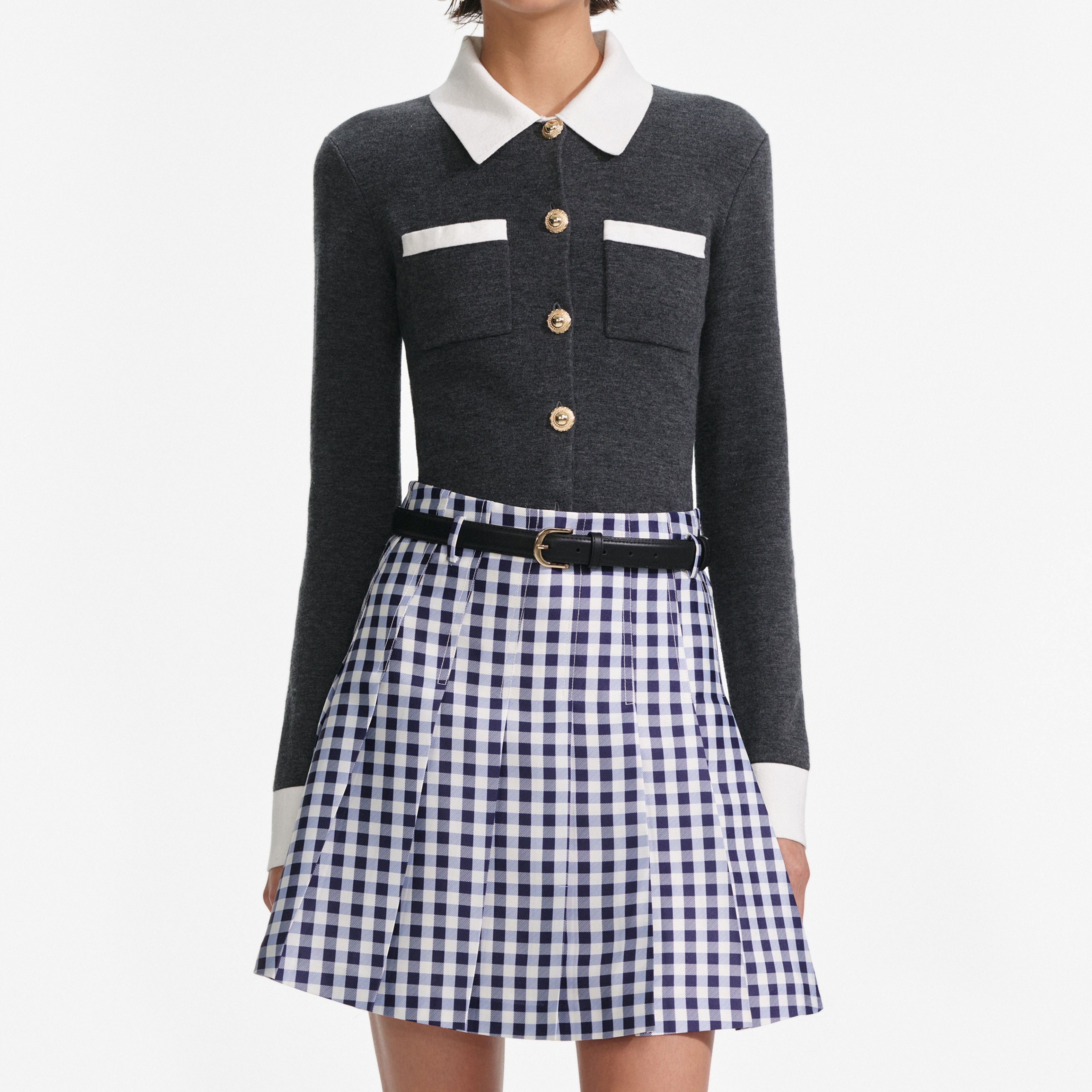 Grey Contrast Collar Cardigan