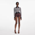 Navy Striped Viscose Knit Top