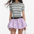 Grey Striped Crystal Trim Knit Top