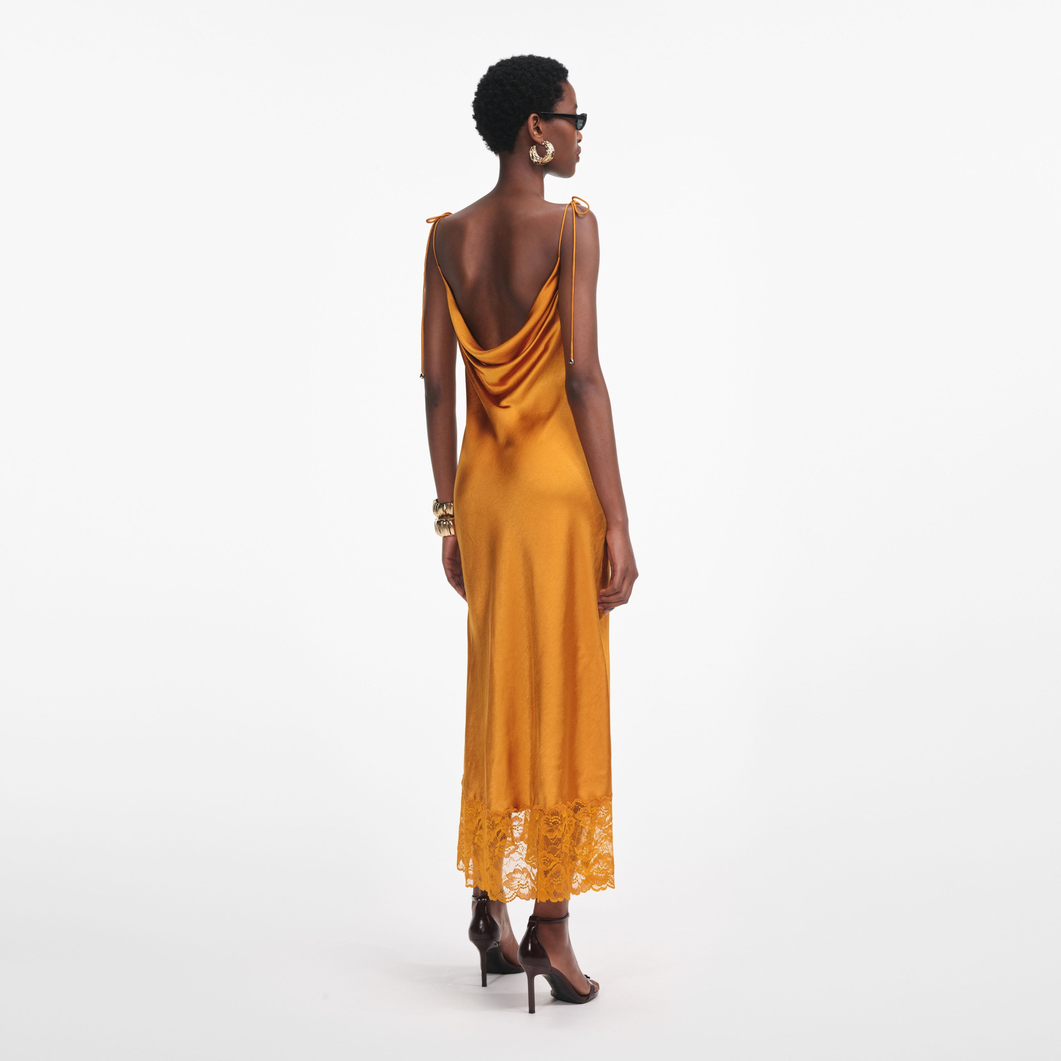 Burnt Orange Satin Midi Dress