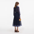 Navy Printed Chiffon Midi Dress