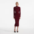 Burgundy Cut Out Rib Knit Midi Dress